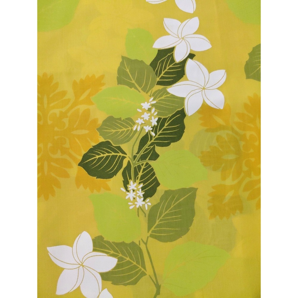 Yellow Trendex Fabric 2005 Cotton Hawaiian White Hibiscus Floral 2 Yards Beachy - Picture 2 of 5